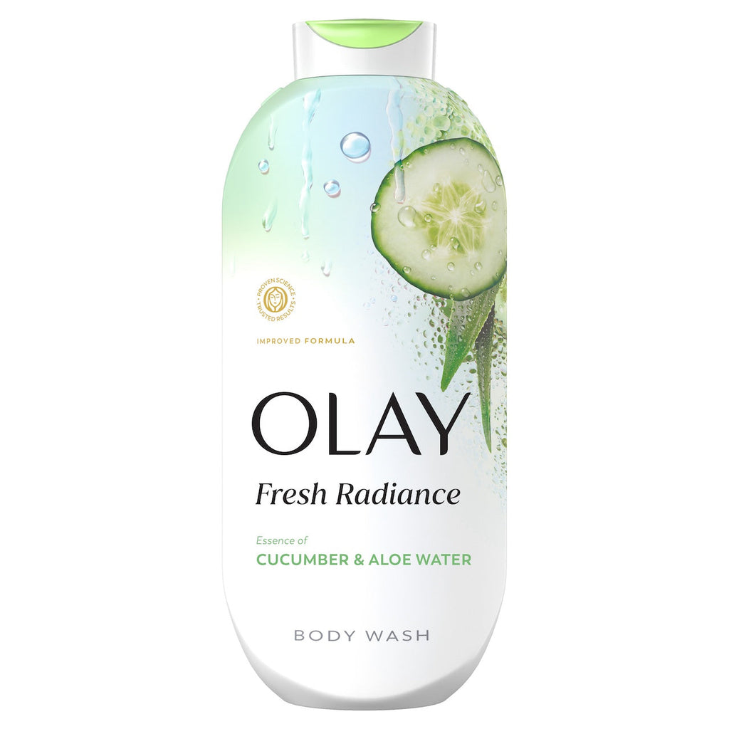 Olay Fresh Radiance Body Wash · Essence of Cucumber and Aloe Water · Vitamin B3 and Antioxidant Blend · 22oz