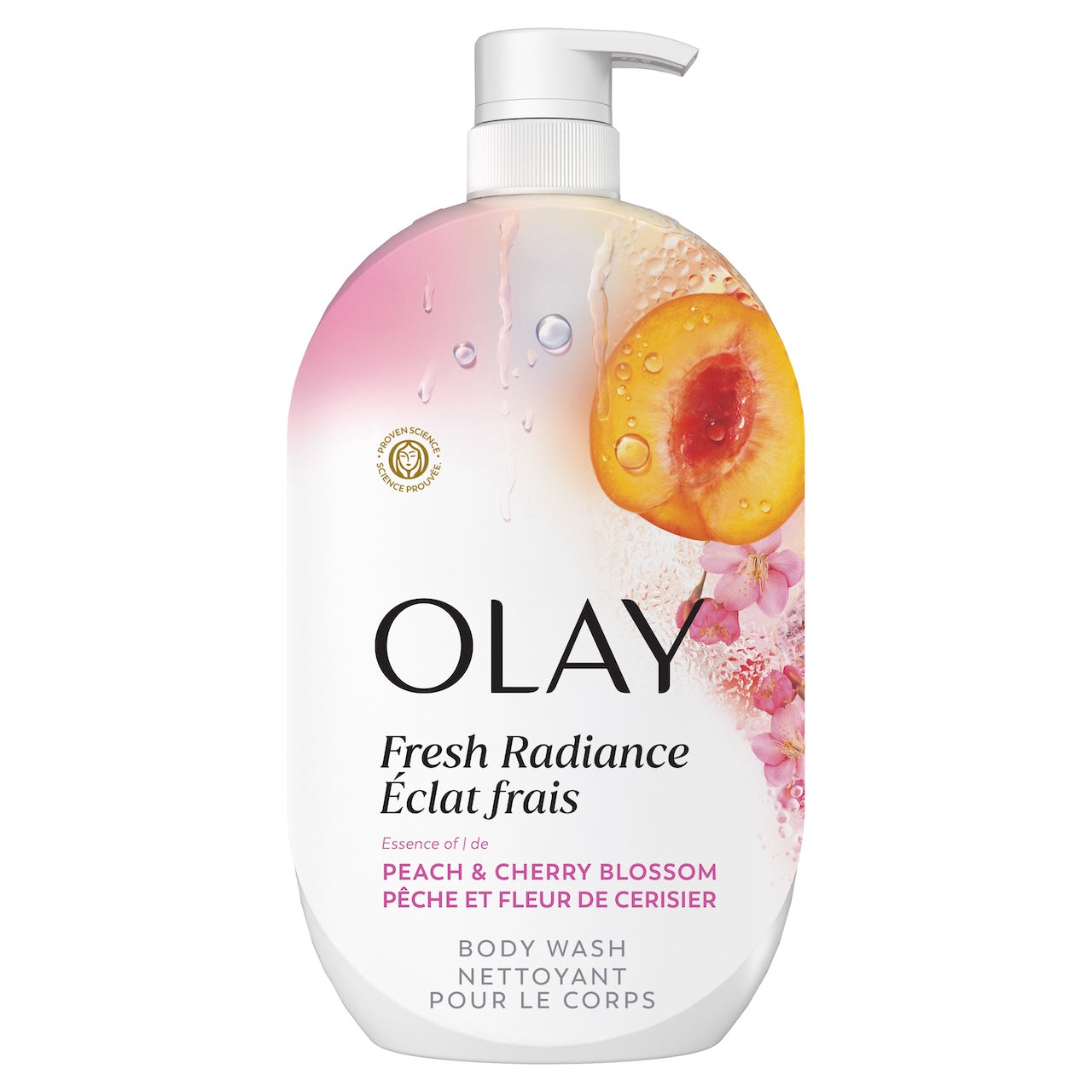 Olay Fresh Radiance Body Wash · Essence of Peach and Cherry Blossom · Vitamin B3 and Antioxidant Blend · 35oz