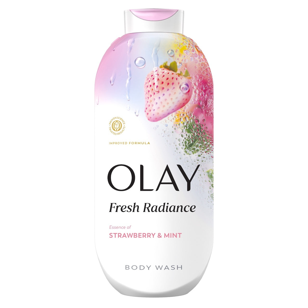 Olay Fresh Radiance Body Wash · Essence of Strawberry and Mint