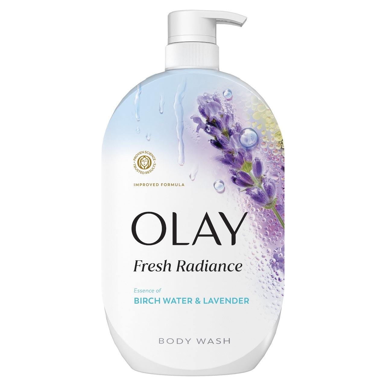 Olay Fresh Radiance Body Wash · Essence of Birch Water and Lavender · Vitamin B3 and Antioxidant Blend · 35oz