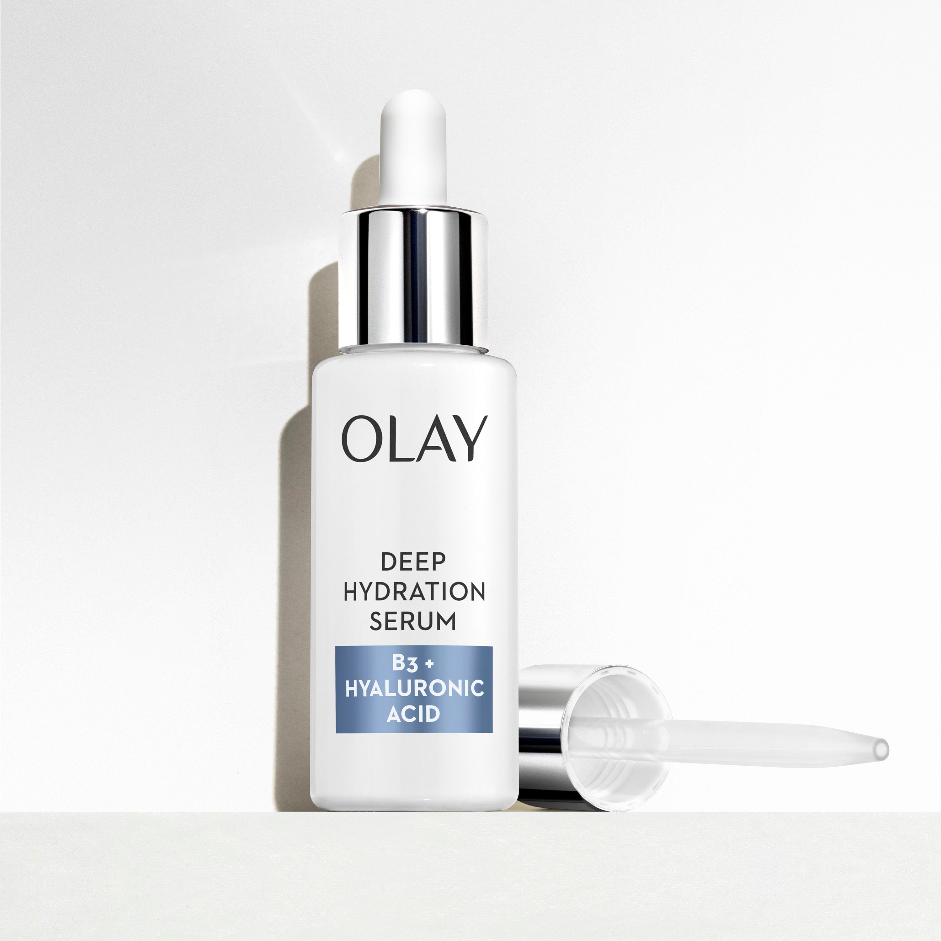 Olay / Deep Hydration Vitamin B3 · Hyaluronic Acid Serum · Fragrance-Free Care