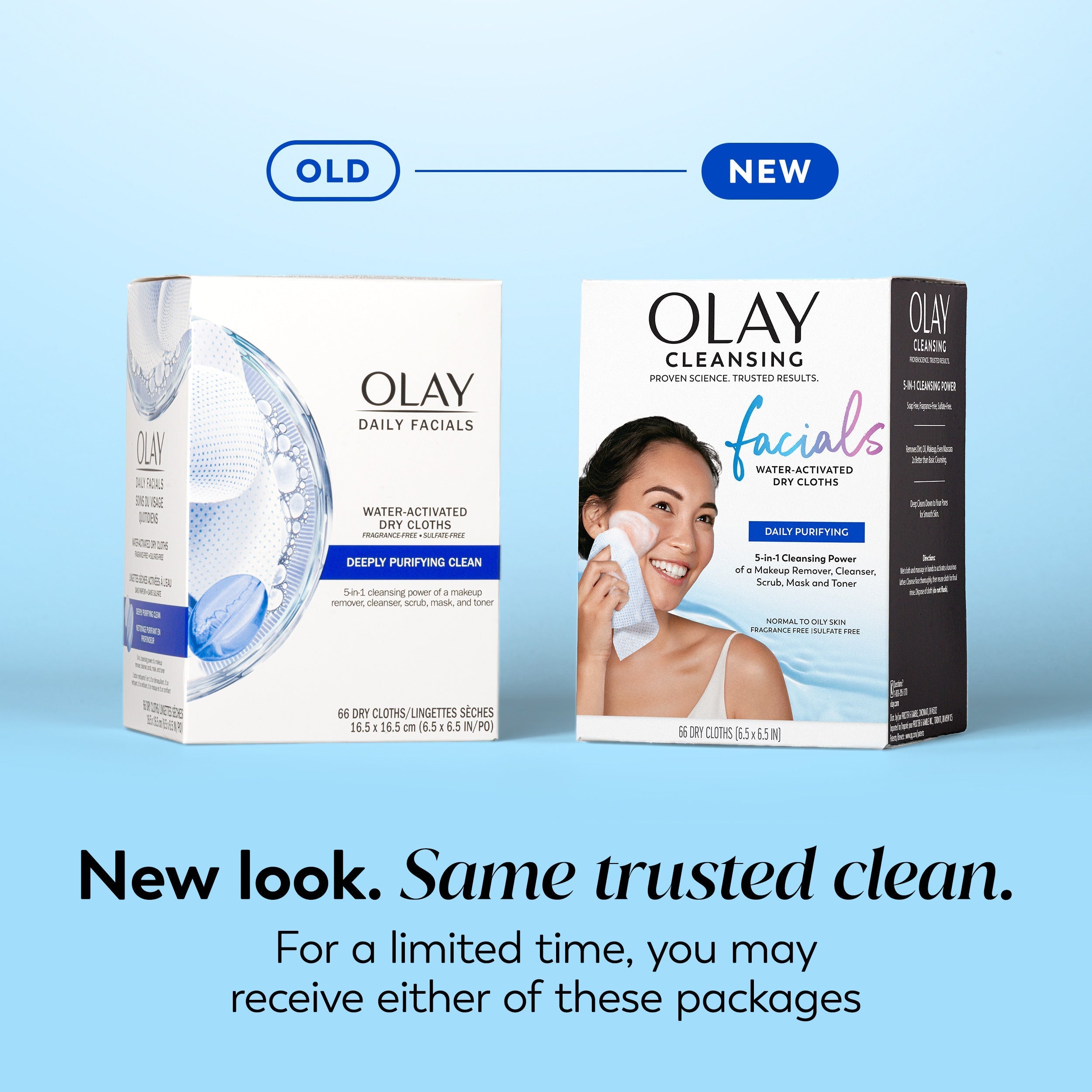 Olay / Daily Facials Cleansing Cloths · Deeply Purifying Clean · 66 Ct