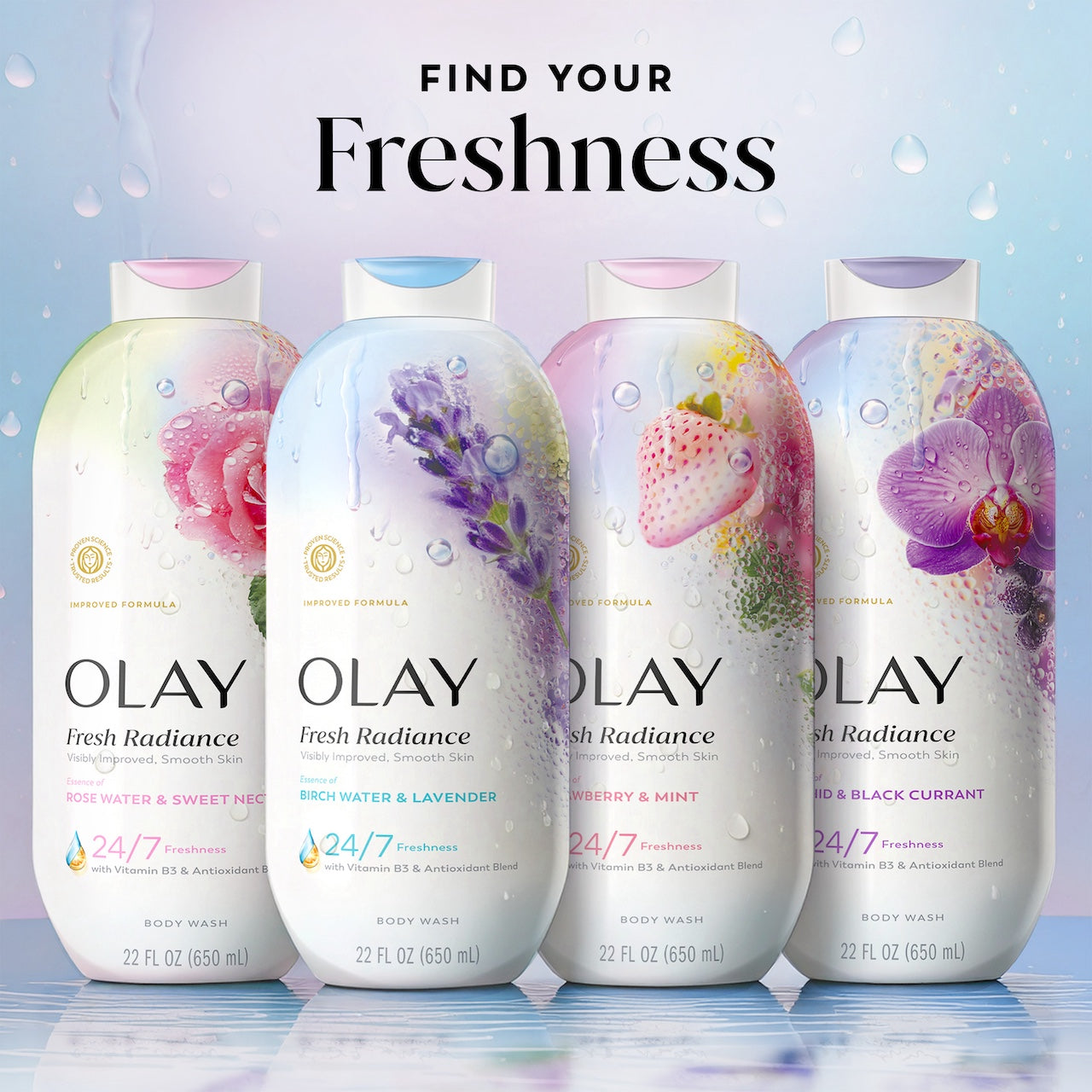 Olay Fresh Radiance Body Wash · Essence of Birch Water and Lavender · 22oz