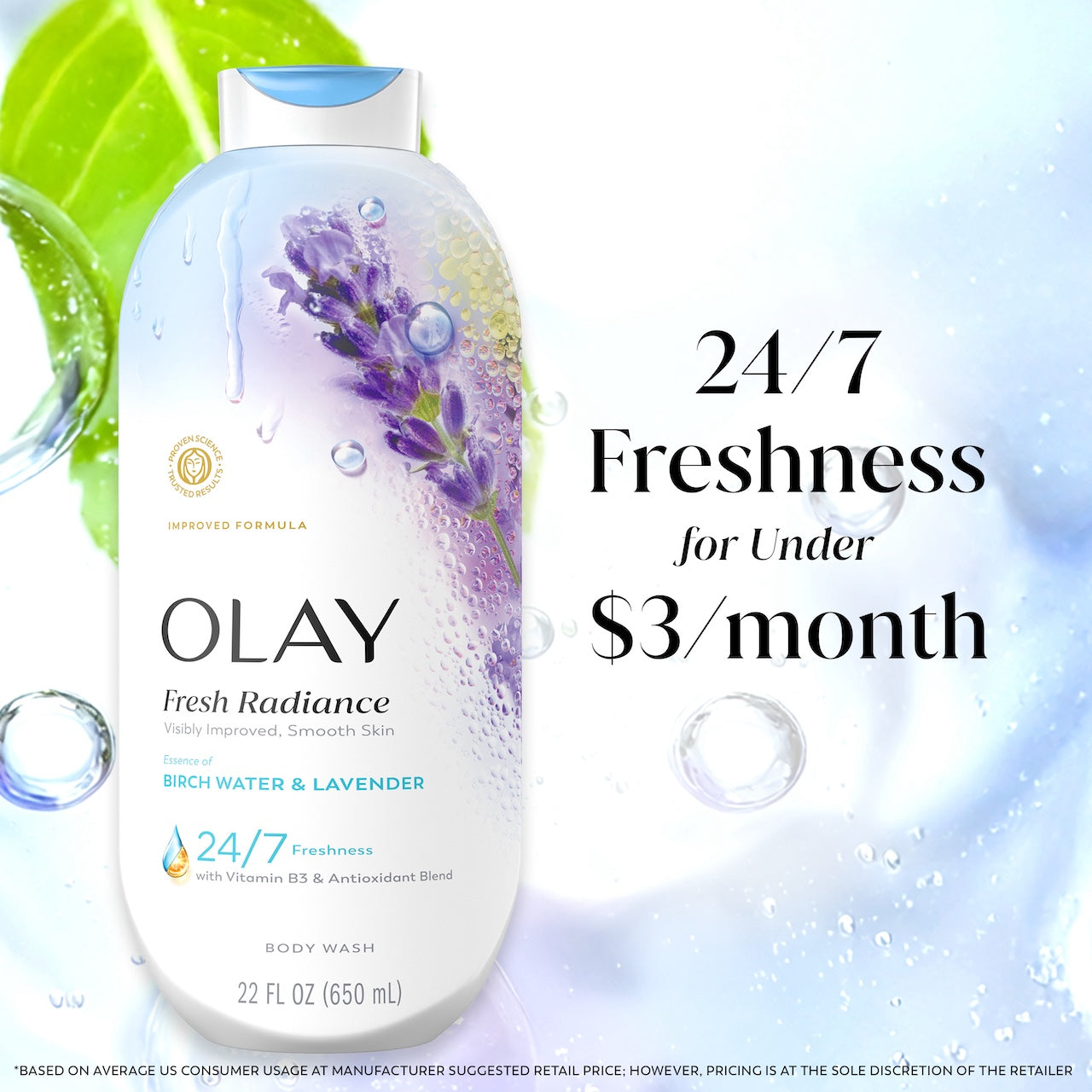Olay Fresh Radiance Body Wash · Essence of Birch Water and Lavender · 22oz