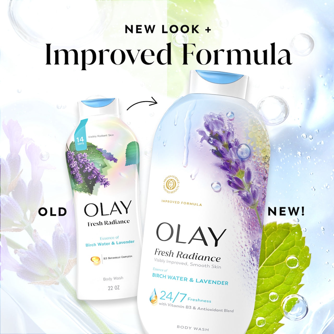 Olay Fresh Radiance Body Wash · Essence of Birch Water and Lavender · 22oz