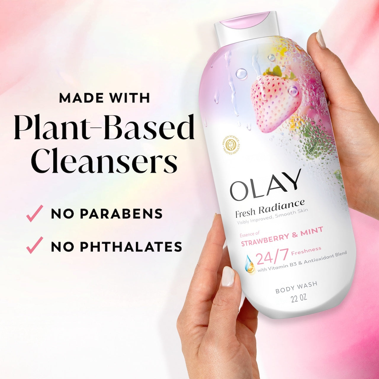 Olay Fresh Radiance Body Wash · Essence of Strawberry and Mint