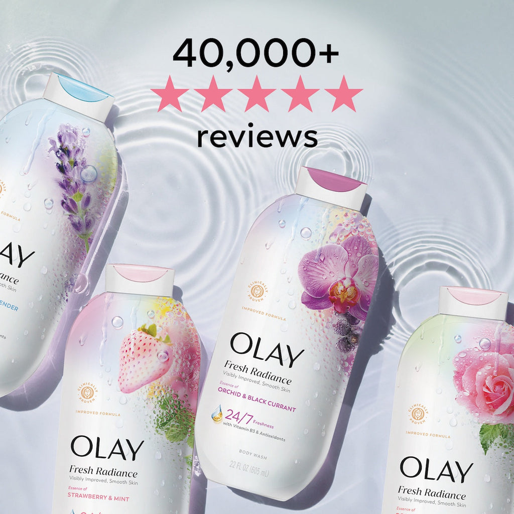 Olay Fresh Radiance Body Wash · Essence of Birch Water and Lavender · Vitamin B3 and Antioxidant Blend · 35oz