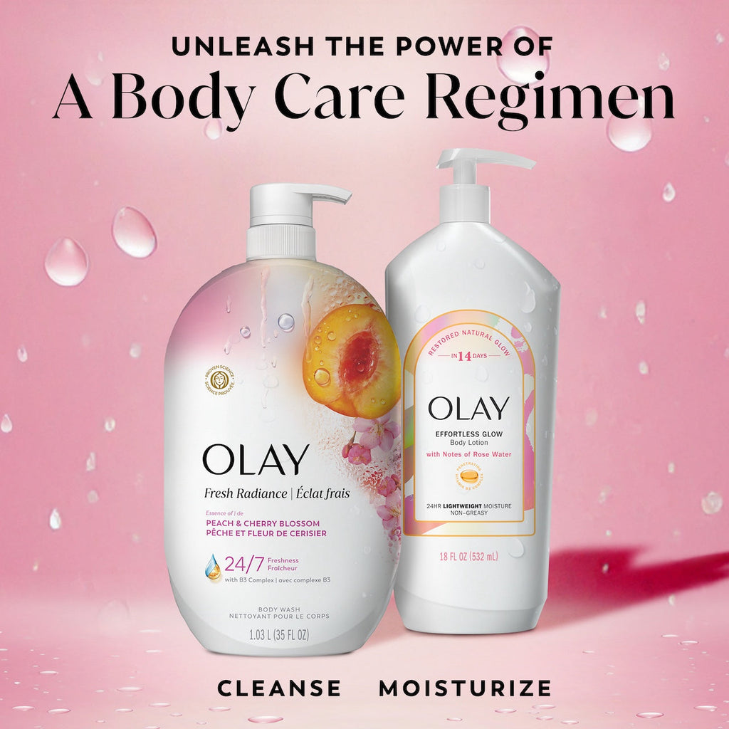 Olay Fresh Radiance Body Wash · Essence of Peach and Cherry Blossom · Vitamin B3 and Antioxidant Blend · 35oz